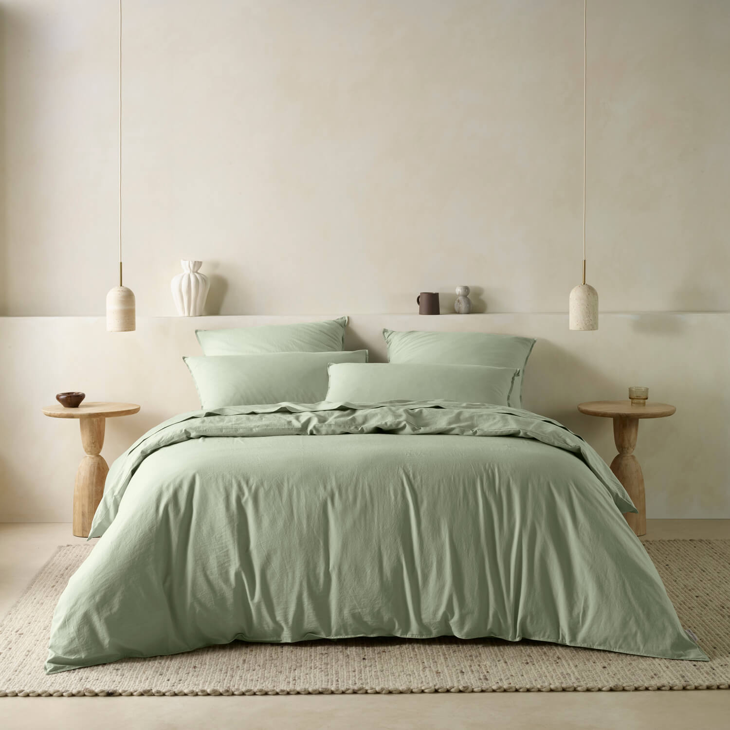 The Honest Label Washed Cotton Quilt Cover in Sage with green tones quilt cover product view THL product image 1