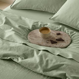 The Honest Label Washed Cotton Standard Pillowcase (2 Pack) in Sage with green tones pillowcase product view THL product image 2