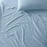 The Honest Label Washed Cotton Flat Sheet in Skye with blue tones flat sheet product view THL product image 2