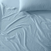 The Honest Label Washed Cotton Flat Sheet in Skye with blue tones flat sheet product view THL product image 2