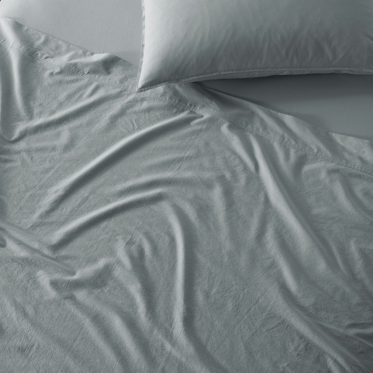 The Honest Label Washed Cotton Flat Sheet in Slate with grey tones flat sheet product view THL product image 2