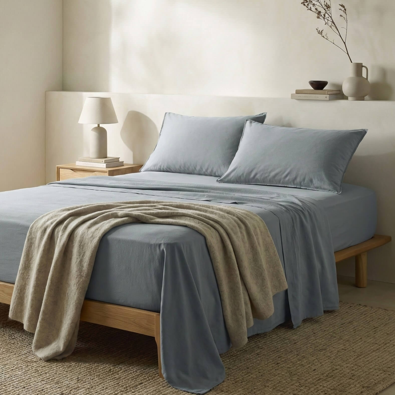 The Honest Label Washed Cotton Fitted Sheet in Slate with grey tones fitted sheet product view THL product image 1