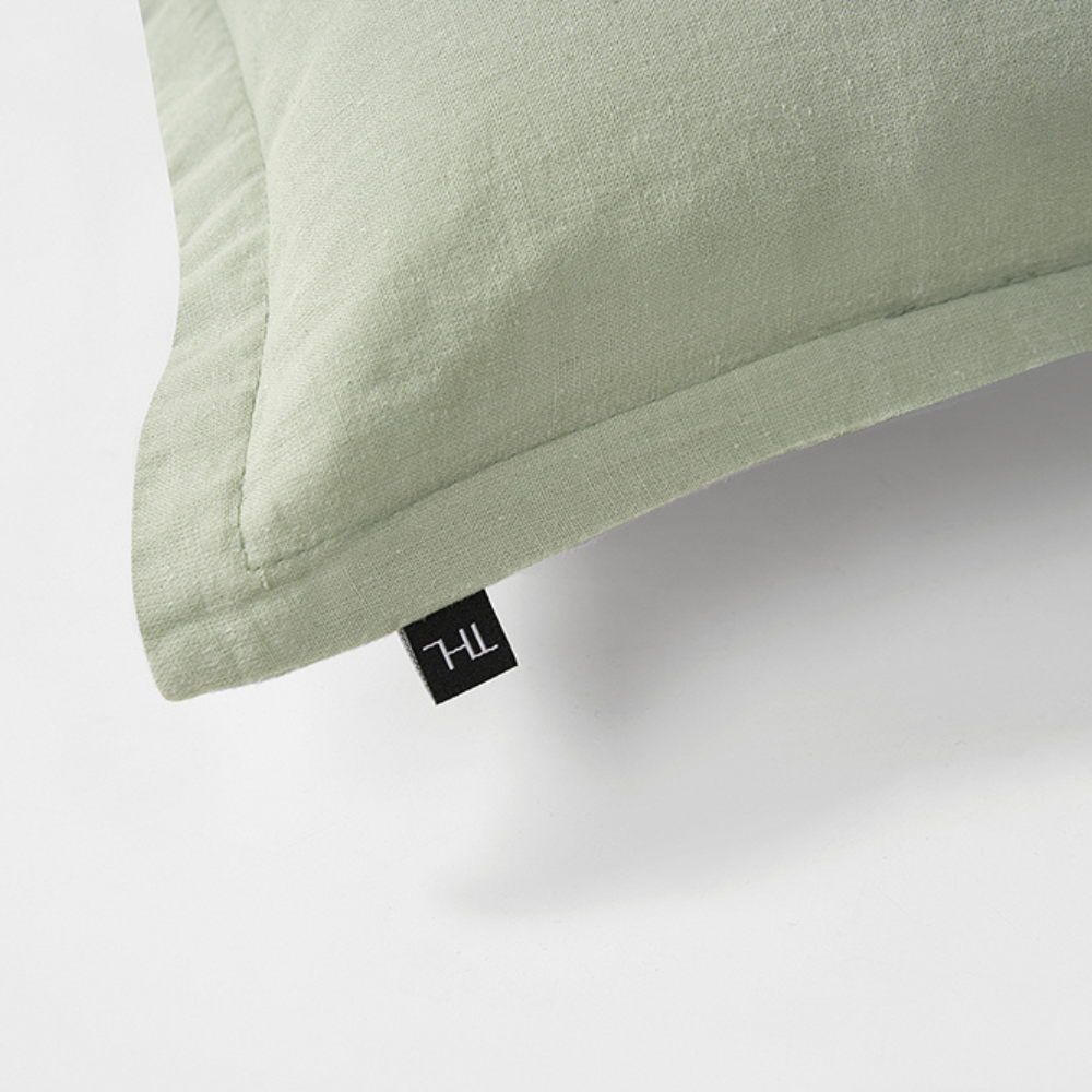The Honest Label Pure Linen Cushion Cover Rectangle in Sage with green tones cushion cover product view THL product image 3