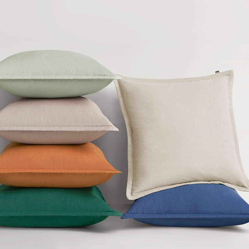 The Honest Label Pure Linen Cushion Cover Square in Flax with beige tones cushion cover product view THL product image 1