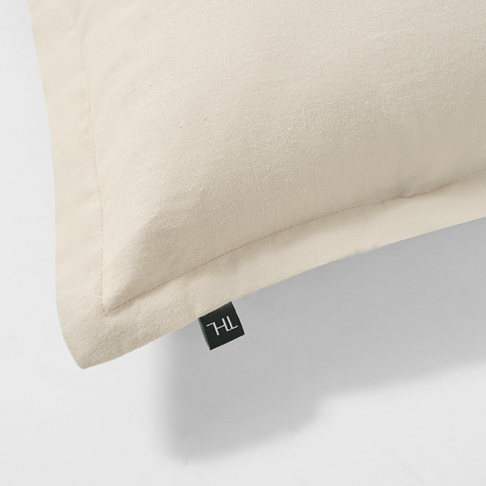 The Honest Label Pure Linen Cushion Cover Square in Flax with beige tones cushion cover product view THL product image 5