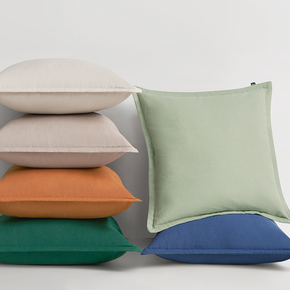 The Honest Label Pure Linen Cushion Cover Square in Sage with green tones cushion cover product view THL product image 1