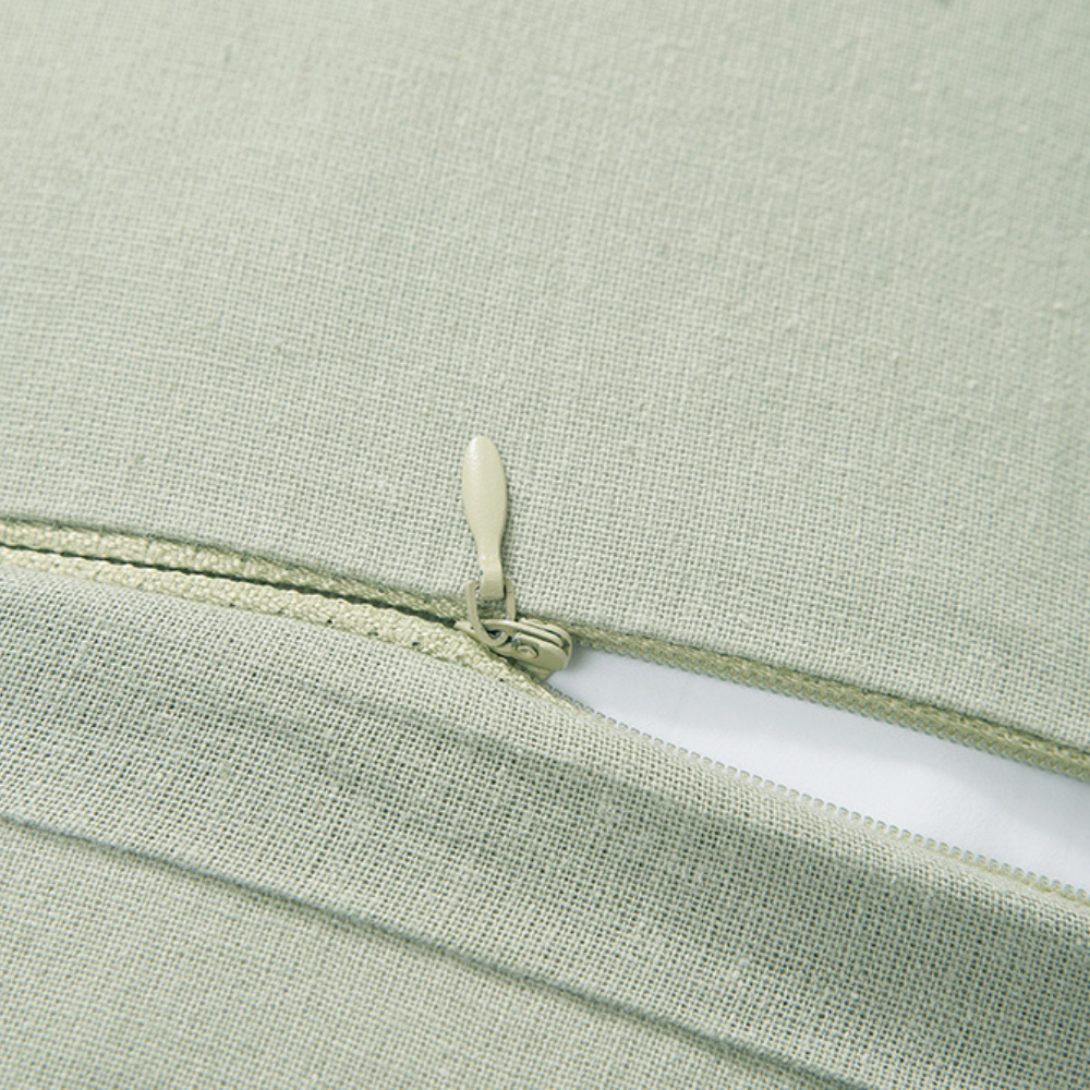 The Honest Label Pure Linen Cushion Cover Square in Sage with green tones cushion cover product view THL product image 3