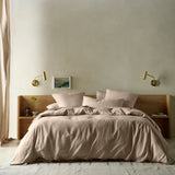 The Honest Label Pure Linen Quilt Cover Set Incl Pillowcases in Warm Taupe with beige tones pillowcase styled option view