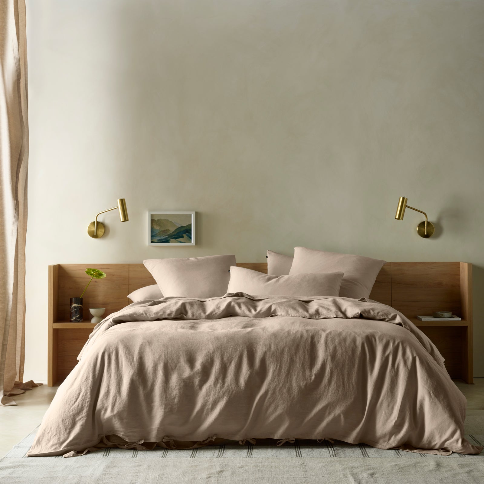 The Honest Label Pure Linen Quilt Cover Set Incl Pillowcases in Warm Taupe with beige tones pillowcase styled option view