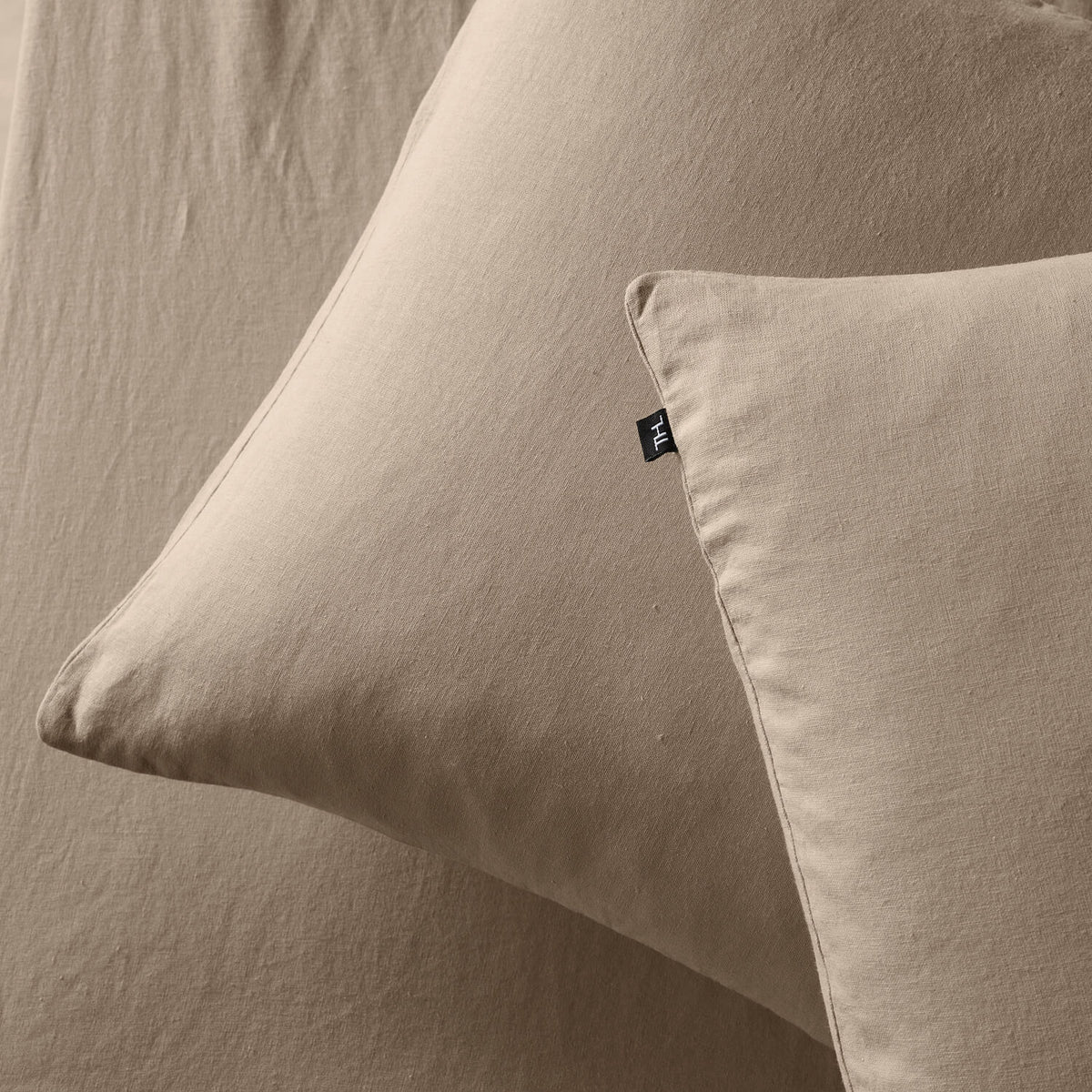The Honest Label Pure Linen European Pillowcase in Warm Taupe with beige tones pillowcase product view THL product image 3