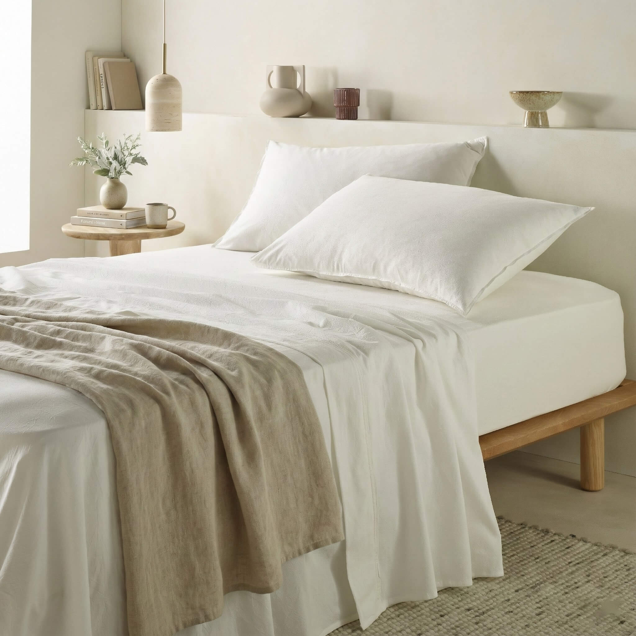 The Honest Label Washed Cotton Fitted Sheet in White with white tones fitted sheet product view THL product image 1