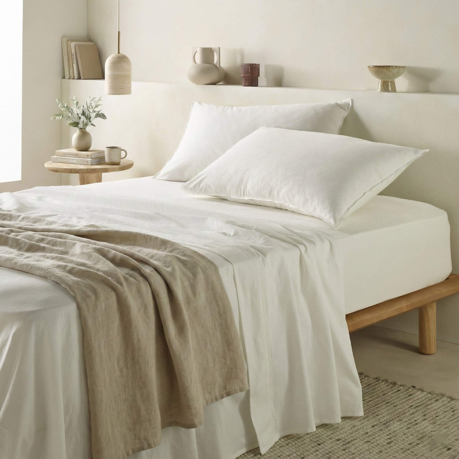 The Honest Label Washed Cotton Fitted Sheet in White with white tones fitted sheet product view THL product image 1