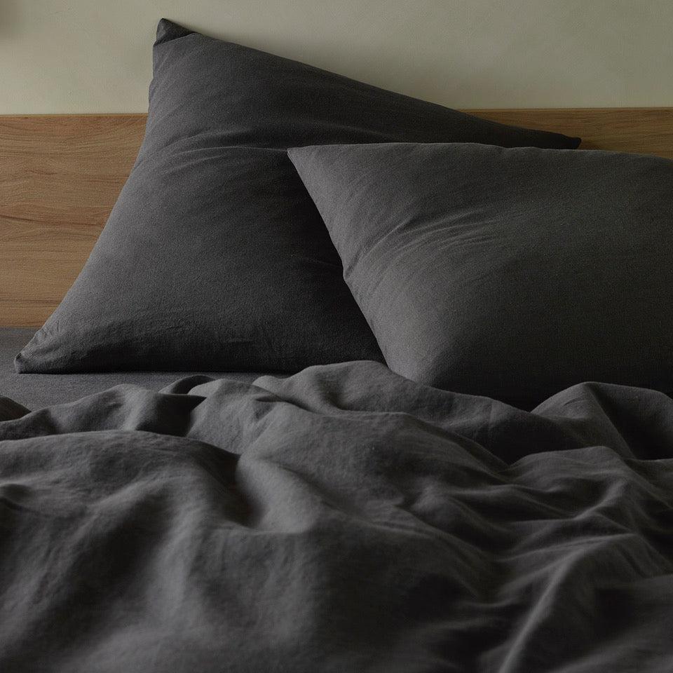 The Honest Label Pure Linen European Pillowcase in Charcoal with grey tones pillowcase product view THL product image 1