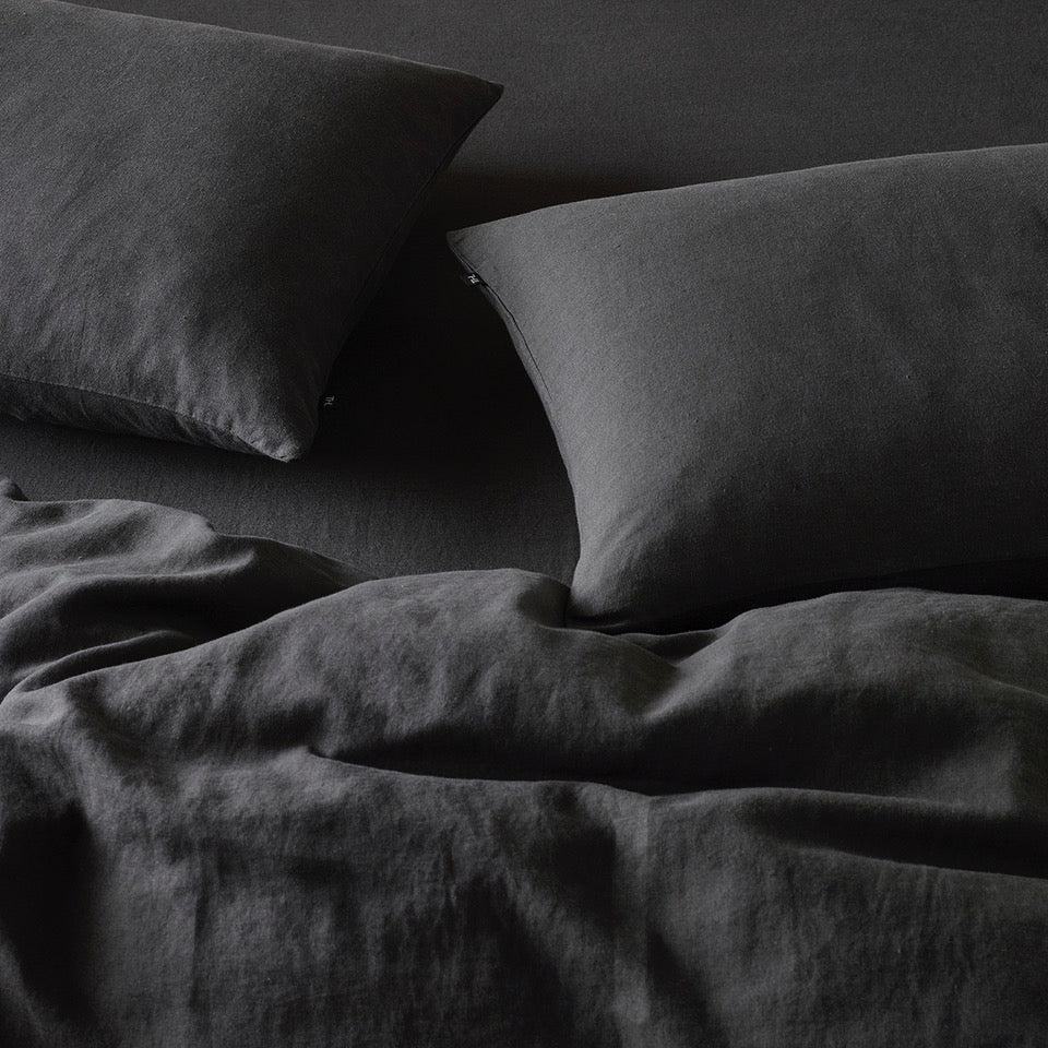 The Honest Label Pure Linen Quilt Cover Set Incl Pillowcases in Charcoal with grey tones pillowcase product view THL product image 4