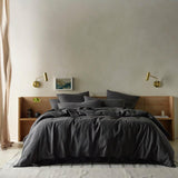 The Honest Label Pure Linen Quilt Cover Set Incl Pillowcases in Charcoal with grey tones pillowcase styled option view
