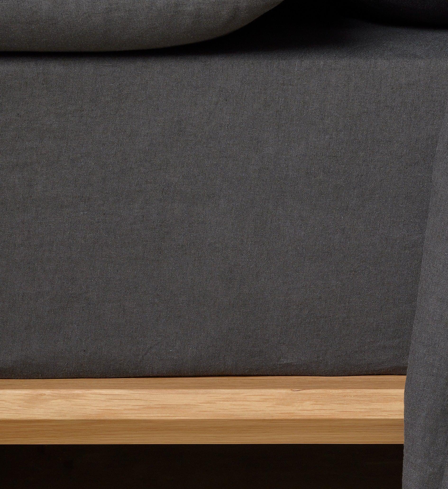 The Honest Label Pure Linen Fitted Sheet in Charcoal with grey tones fitted sheet product view THL product image 1