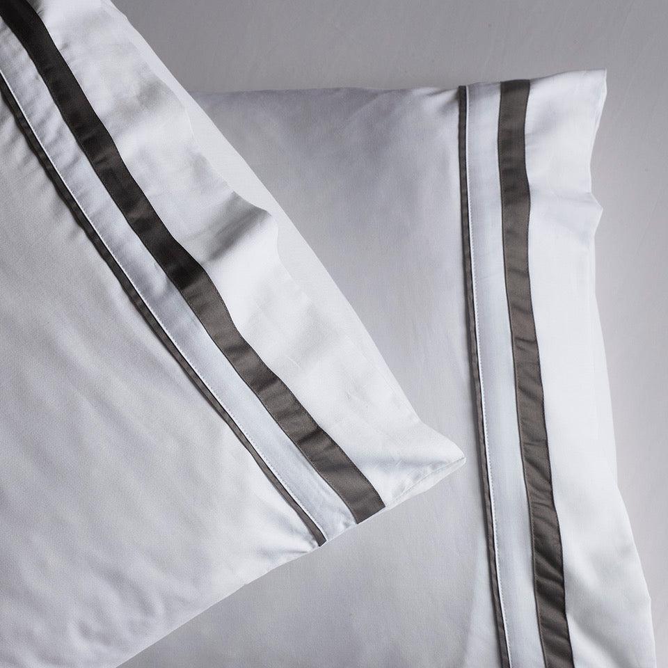 The Honest Label Organic Cotton Sheet Set with Trim in Charcoal with grey tones sheet set product view THL product image 3