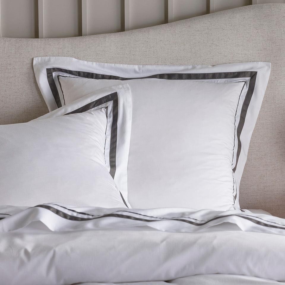 The Honest Label Organic Cotton European Pillowcase with Trim in Charcoal with grey tones pillowcase product view