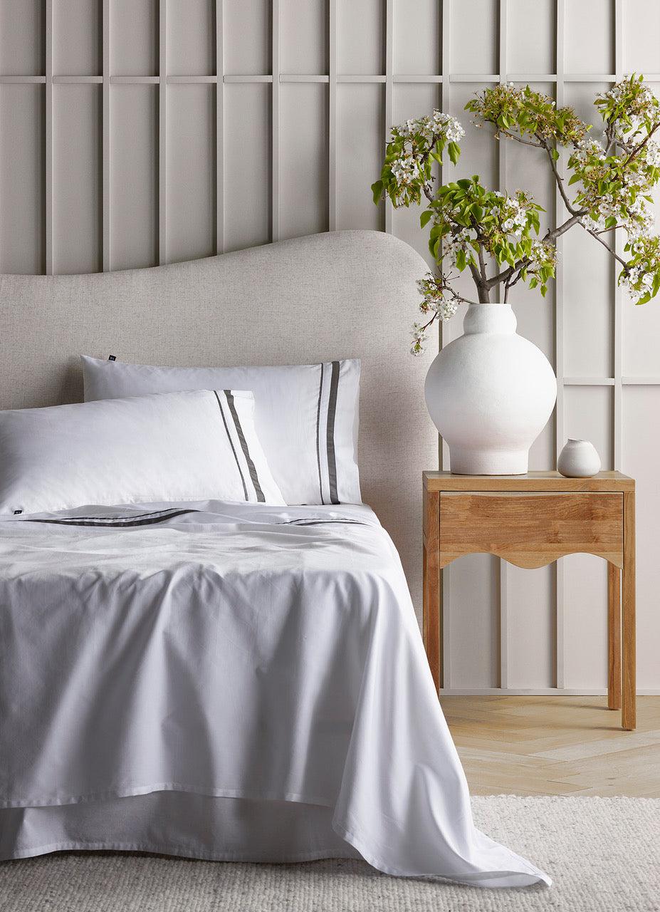 The Honest Label Organic Cotton Sheet Set with Trim in Charcoal with grey tones sheet set product view THL product image 2