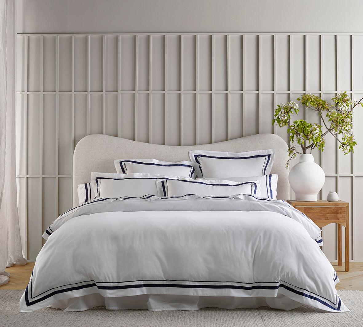 The Honest Label Organic Cotton Quilt Cover Set with Trim in Navy with blue tones quilt cover product view THL product image 1