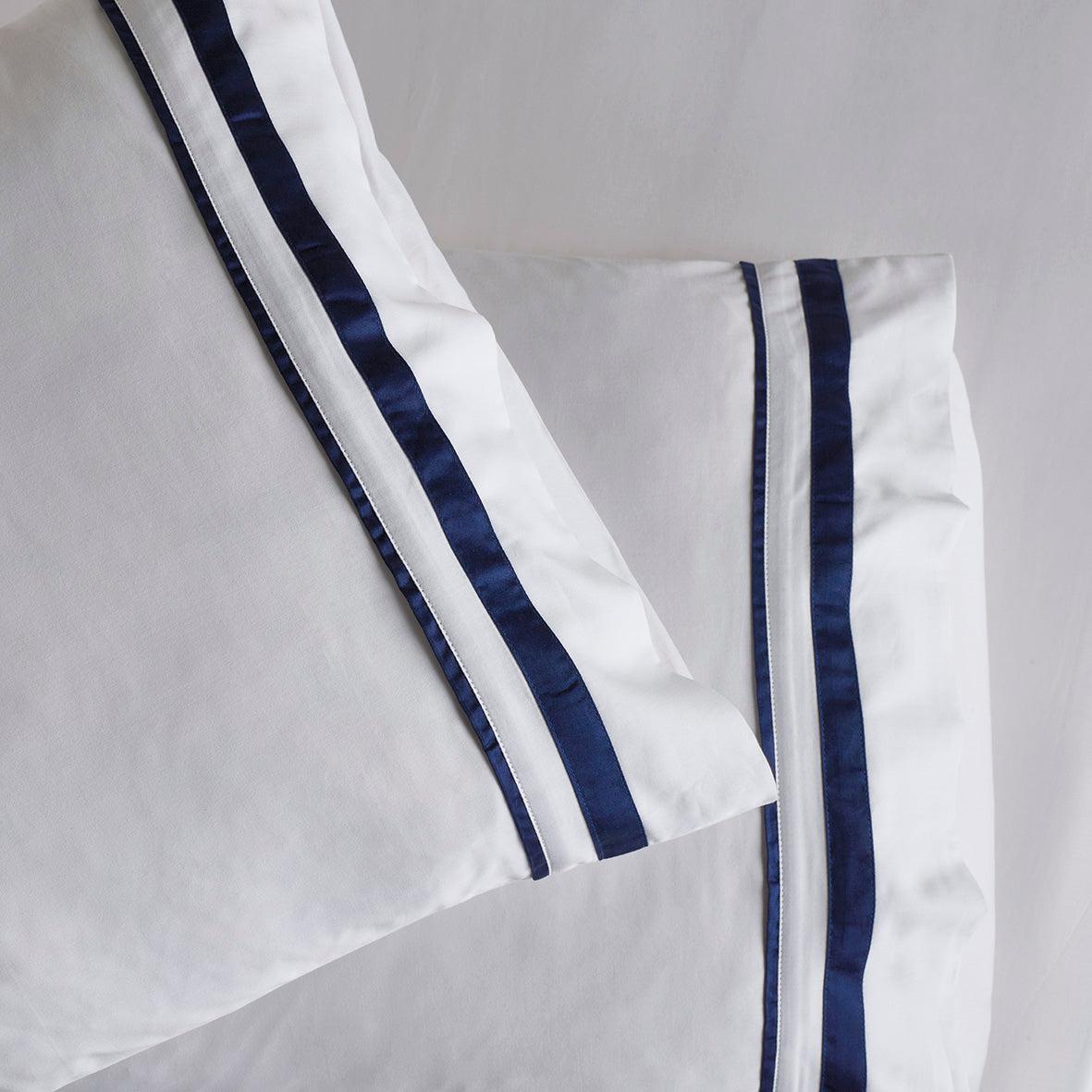 The Honest Label Organic Cotton Sheet Set with Trim in Navy with blue tones sheet set product view THL product image 4