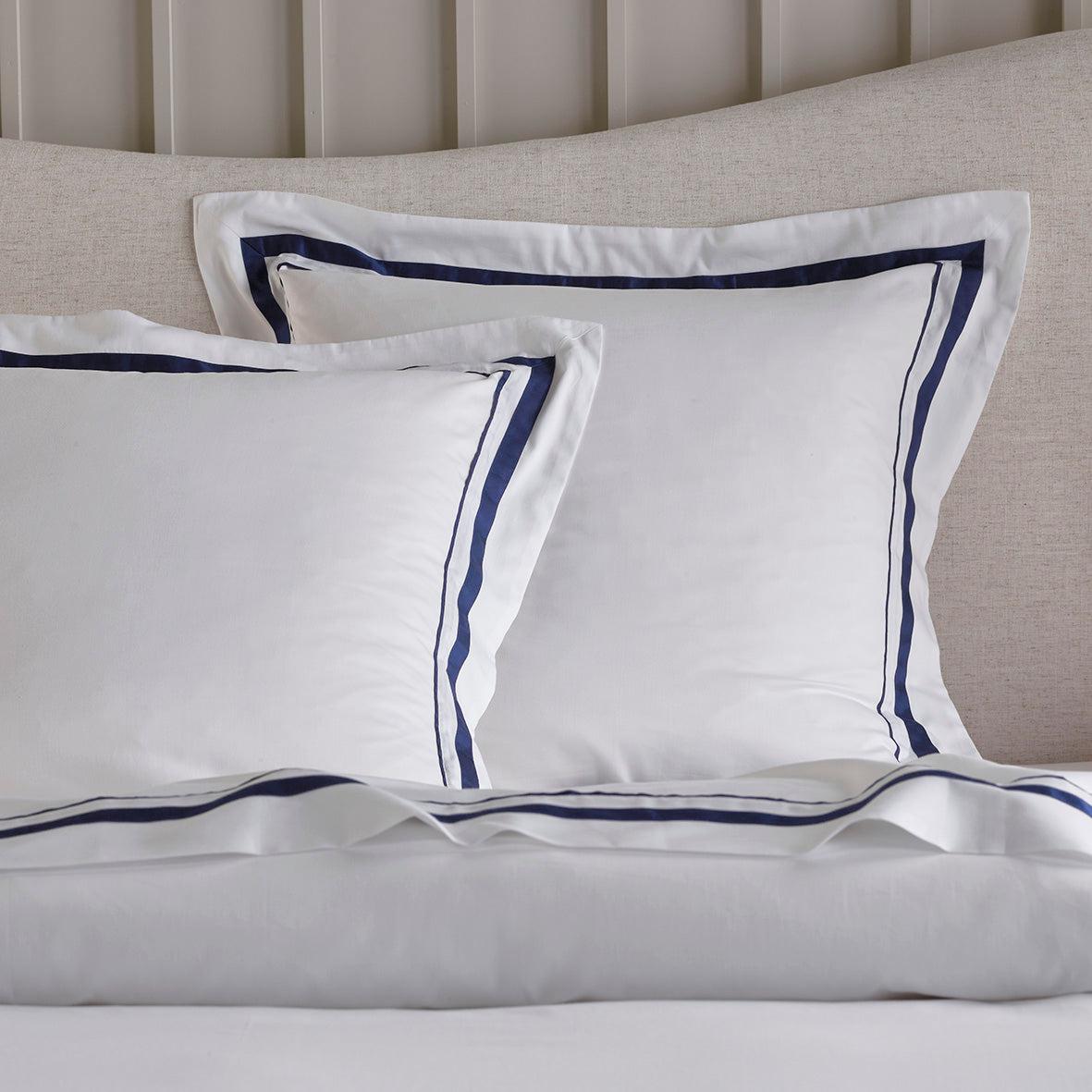 The Honest Label Organic Cotton European Pillowcase with Trim in Navy with blue tones pillowcase product view