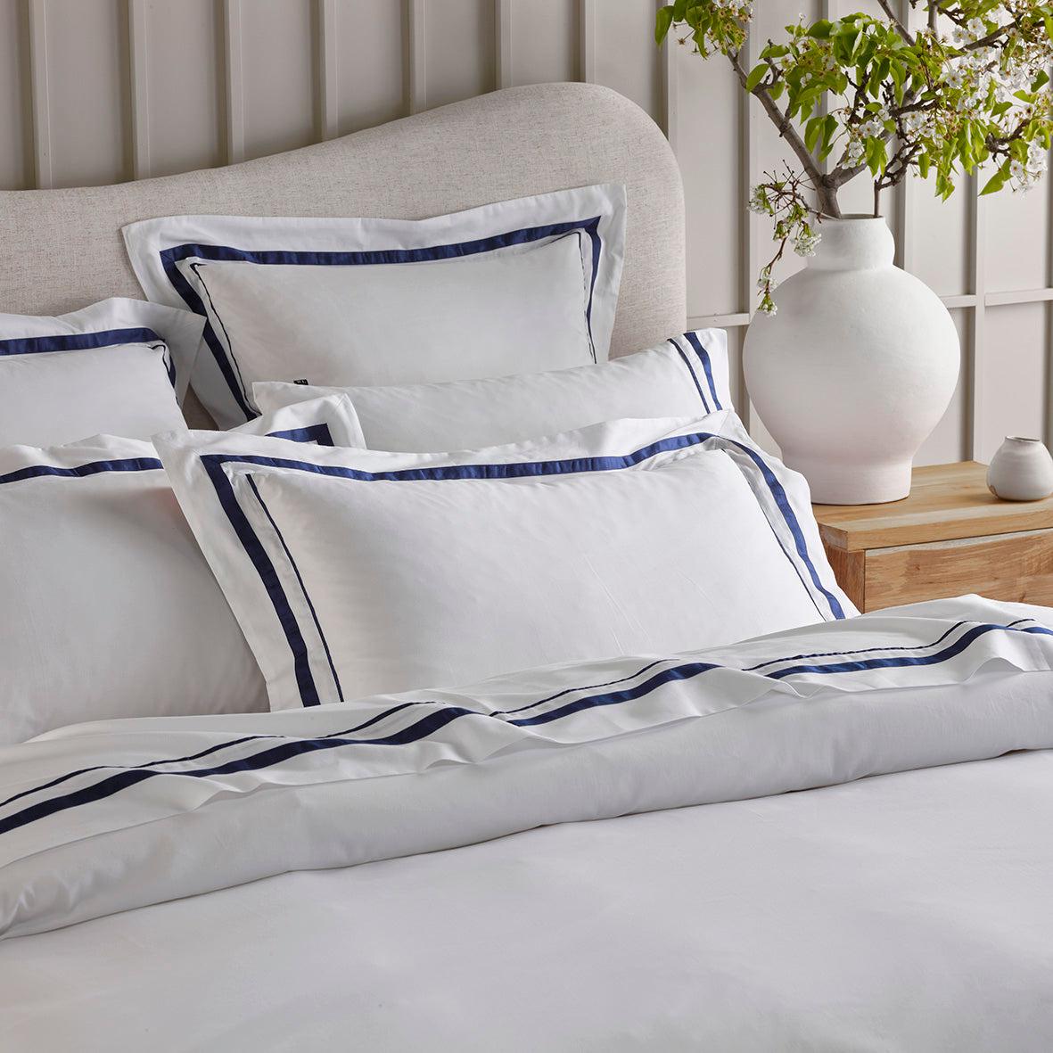 The Honest Label Organic Cotton Quilt Cover Set with Trim in Navy with blue tones quilt cover product view THL product image 2