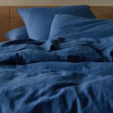The Honest Label Pure Linen Quilt Cover Set Incl Pillowcases in Ocean Blue with blue tones pillowcase close up detail THL product image 2