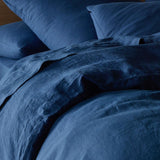 The Honest Label Pure Linen Quilt Cover Set Incl Pillowcases in Ocean Blue with blue tones pillowcase close up detail THL product image 1