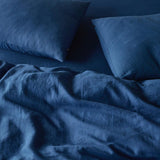 The Honest Label Pure Linen Quilt Cover Set Incl Pillowcases in Ocean Blue with blue tones pillowcase close up detail THL product image 3