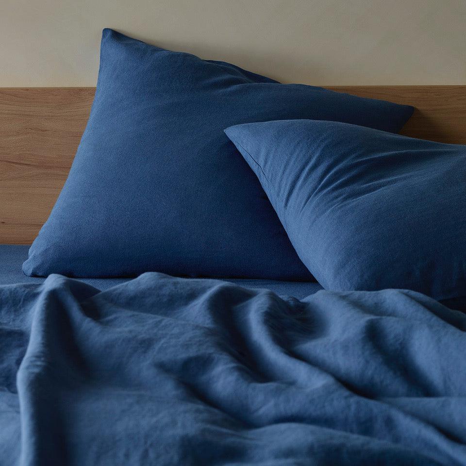 The Honest Label Pure Linen European Pillowcase in Ocean Blue with blue tones pillowcase product view THL product image 1