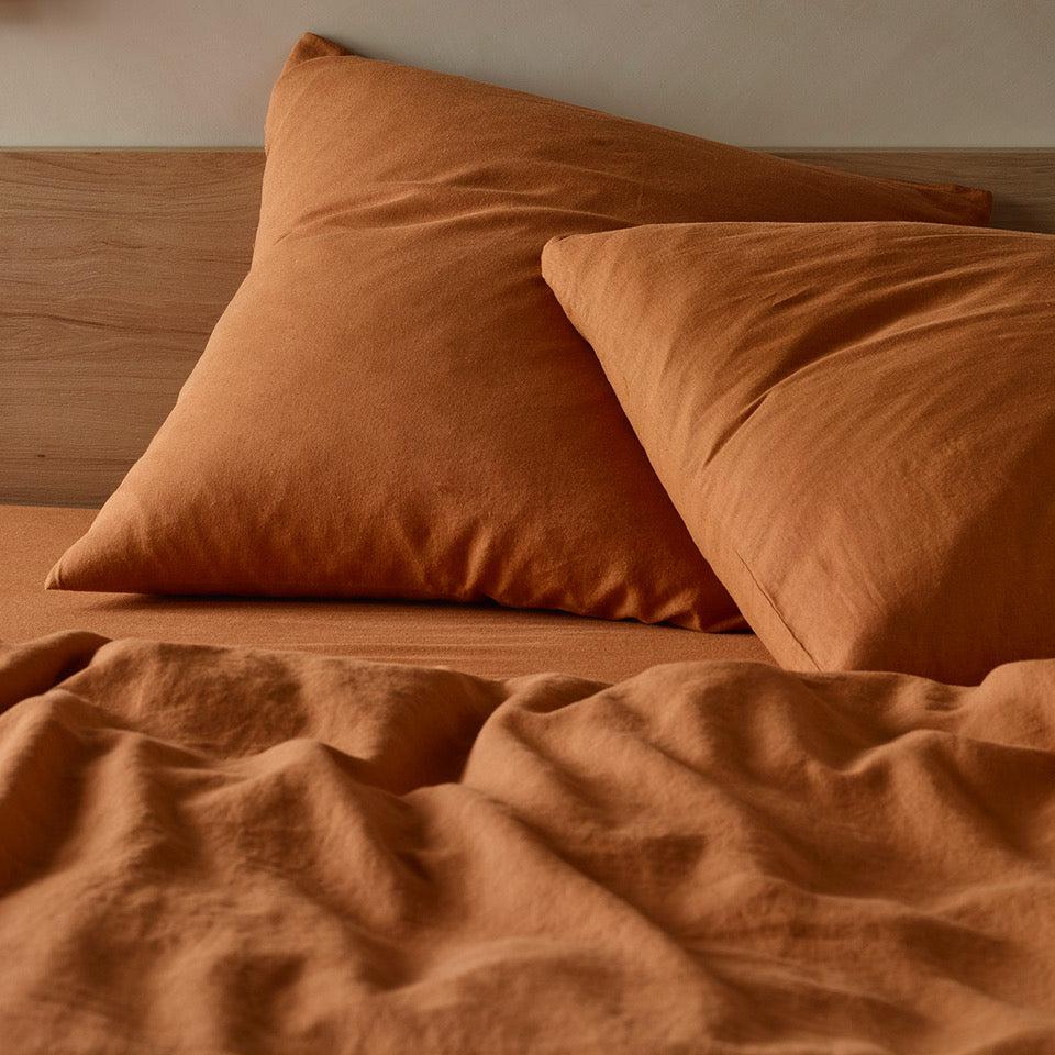 The Honest Label Pure Linen European Pillowcase in Red Earth with red tones pillowcase product view THL product image 1