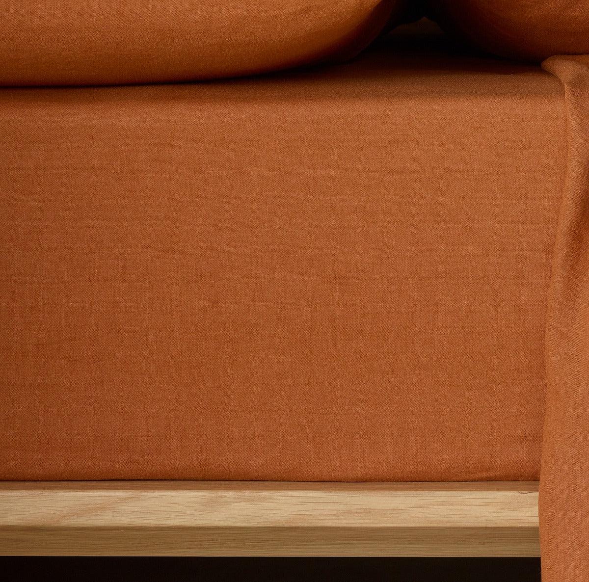 The Honest Label Pure Linen Fitted Sheet in Red Earth with red tones fitted sheet product view THL product image 1