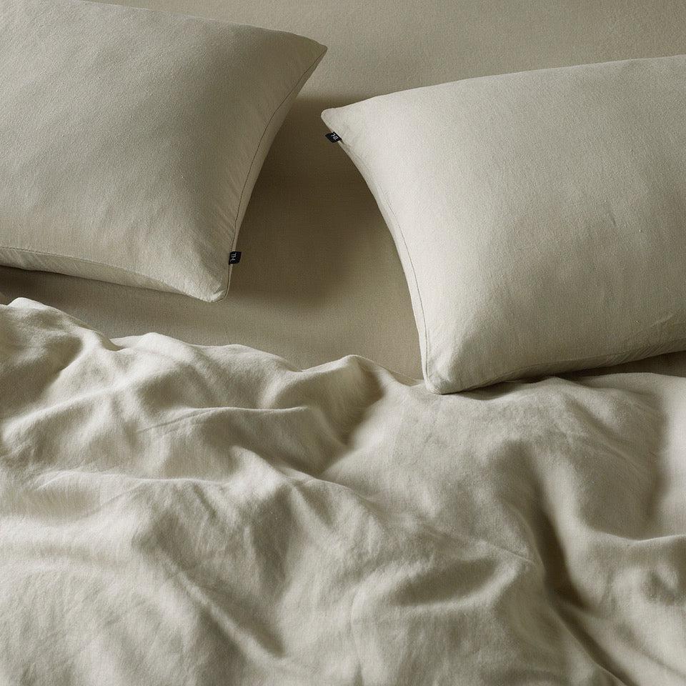 The Honest Label Pure Linen Quilt Cover Set Incl Pillowcases in Flax with beige tones pillowcase product view THL product image 4