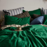 The Honest Label Pure Linen Quilt Cover Set Incl Pillowcases in Forest Green with green tones pillowcase product view THL product image 2