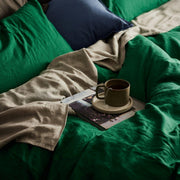 The Honest Label Pure Linen Quilt Cover Set Incl Pillowcases in Forest Green with green tones pillowcase product view THL product image 4
