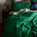 The Honest Label Pure Linen Quilt Cover Set Incl Pillowcases in Forest Green with green tones pillowcase product view THL product image 1