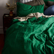 The Honest Label Pure Linen Quilt Cover Set Incl Pillowcases in Forest Green with green tones pillowcase product view THL product image 1