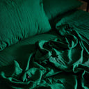 The Honest Label Pure Linen Flat Sheet in Forest Green with green tones flat sheet product view THL product image 1