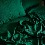The Honest Label Pure Linen Flat Sheet in Forest Green with green tones flat sheet product view THL product image 1