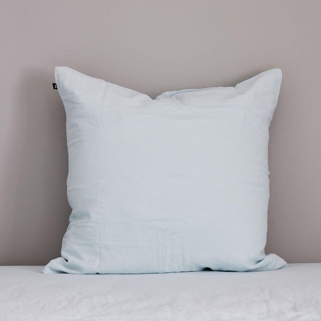 The Honest Label Pure Linen European Pillowcase in Sky Blue with blue tones pillowcase product view