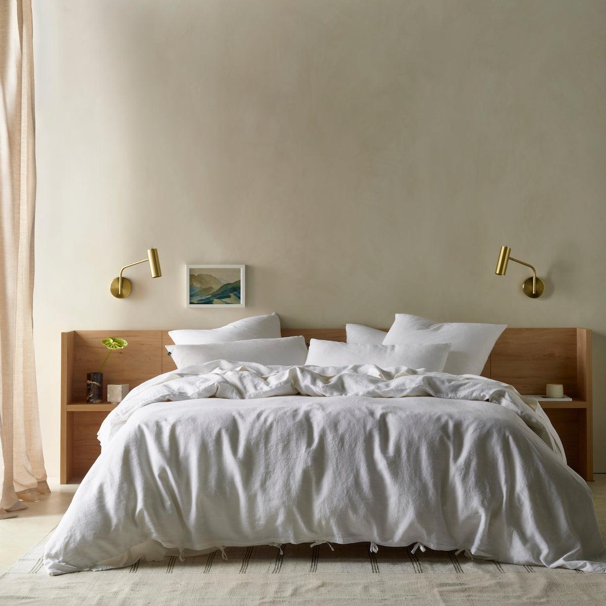 The Honest Label Pure Linen Quilt Cover Set Incl Pillowcases in Flax with beige tones pillowcase styled option view THL product image 2